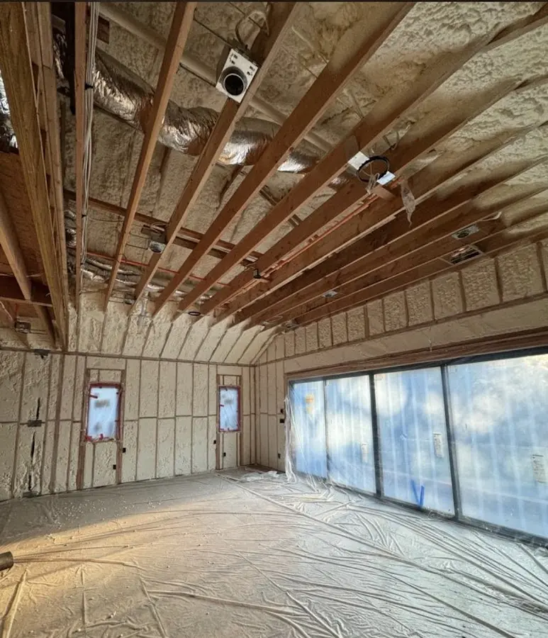 Interior walls and ceiling insulated with spray foam during new construction in Palmdale